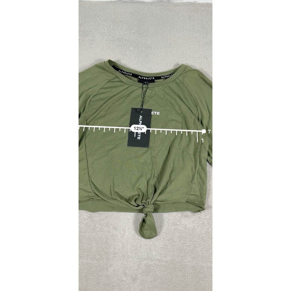 Alphalete Tie Front Crop Top Womens S Olive Green Long Sleeve Athletic - Picture 7 of 16